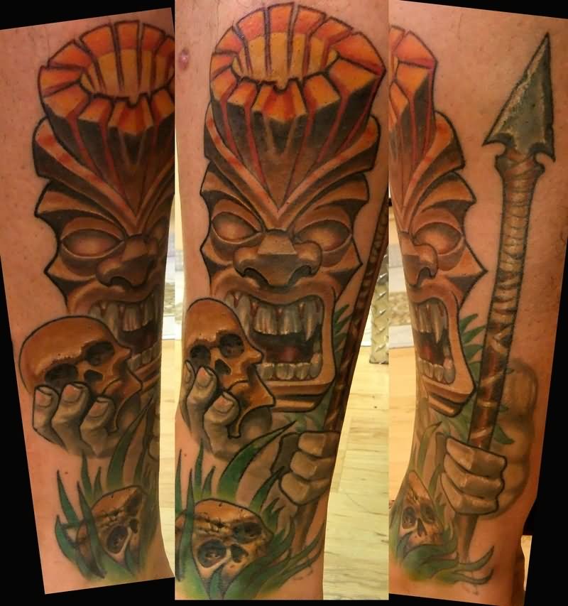 Tiki Man With Skull Tattoo Design