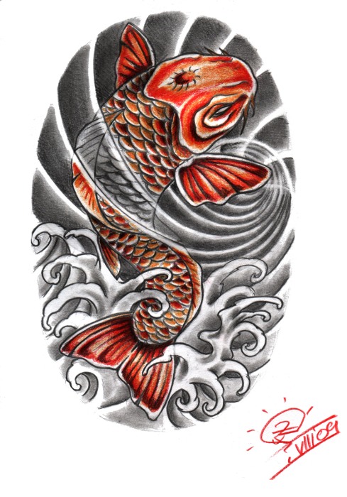 Traditional Japanese koi fish tattoo design by Robert-Franke
