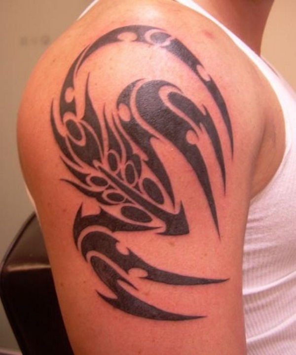 Tribal Scorpio Tattoo On Shoulder