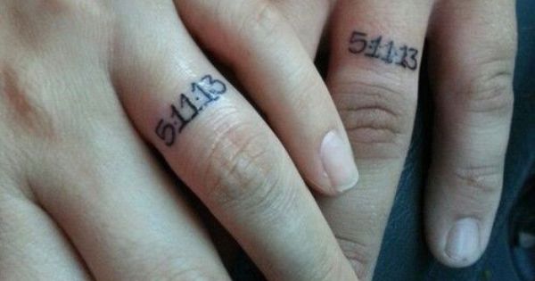 Wedding date ring tattoo for couples