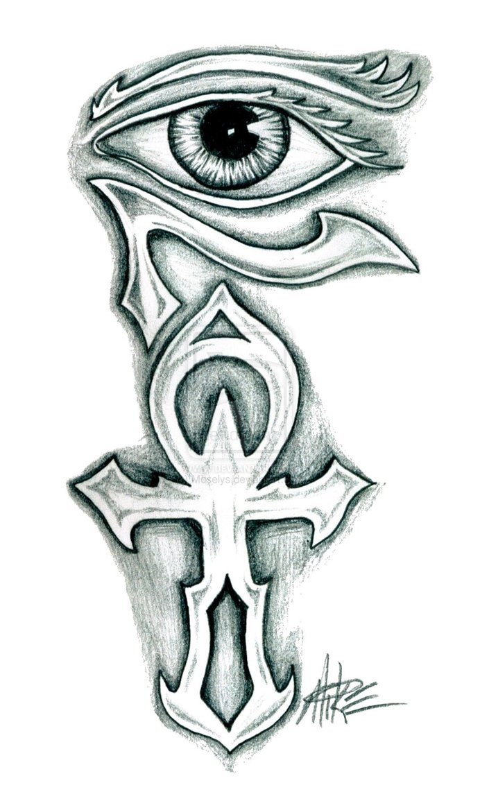 Ankh And Horus Eye Tattoo Design