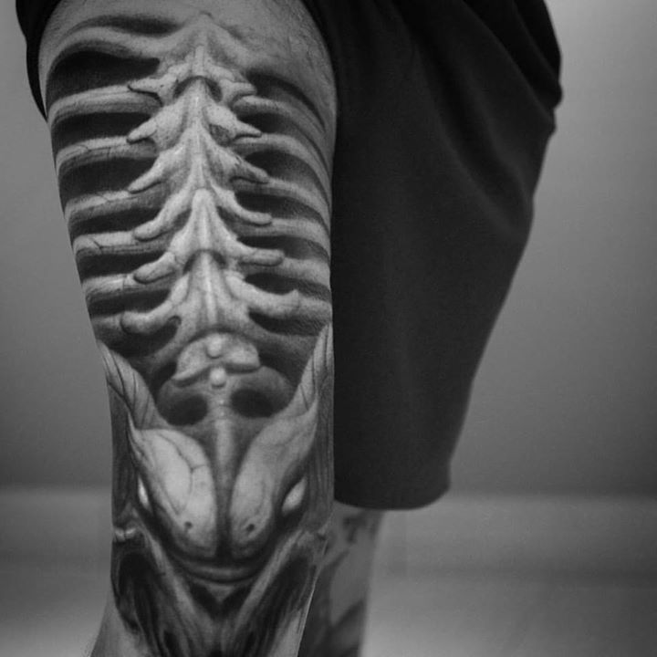 Awesome Rib Cage Tattoo on Leg