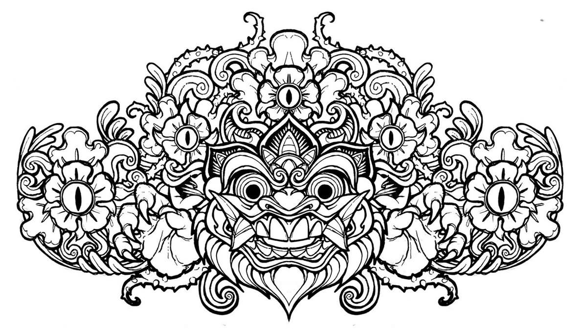 Barong Head line art tattoo design by mostlymade
