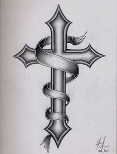Cross Tattoo Design With Banner