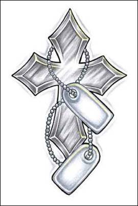 Cross With Tags Tattoo Design Flash