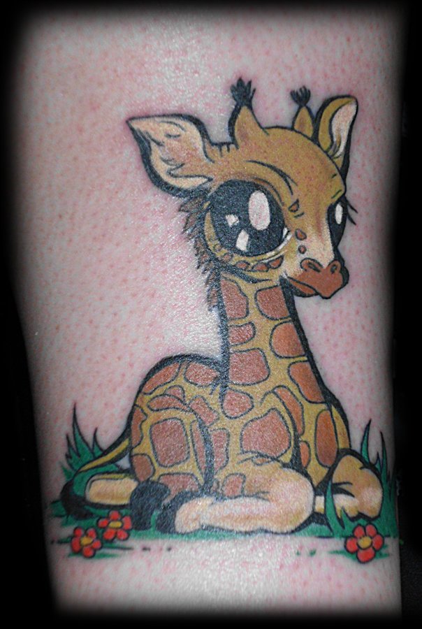 Cute Cartoon Baby Giraffe Tattoo