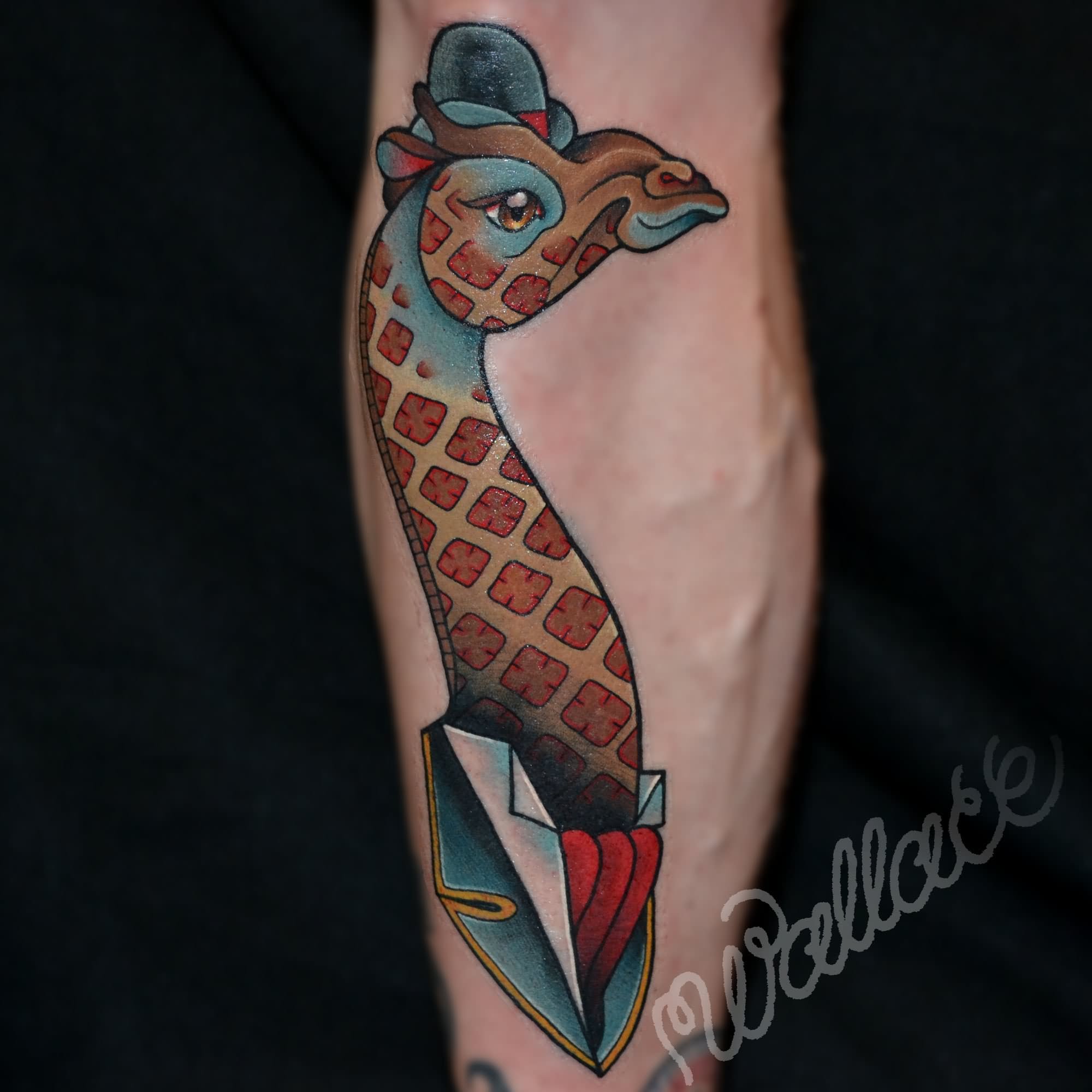 Dapper Giraffe Tattoo on Forearm by Raymond Wallace