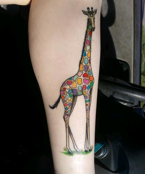 Incredible Rainbow Giraffe Tattoo by Bryan Mozjesik