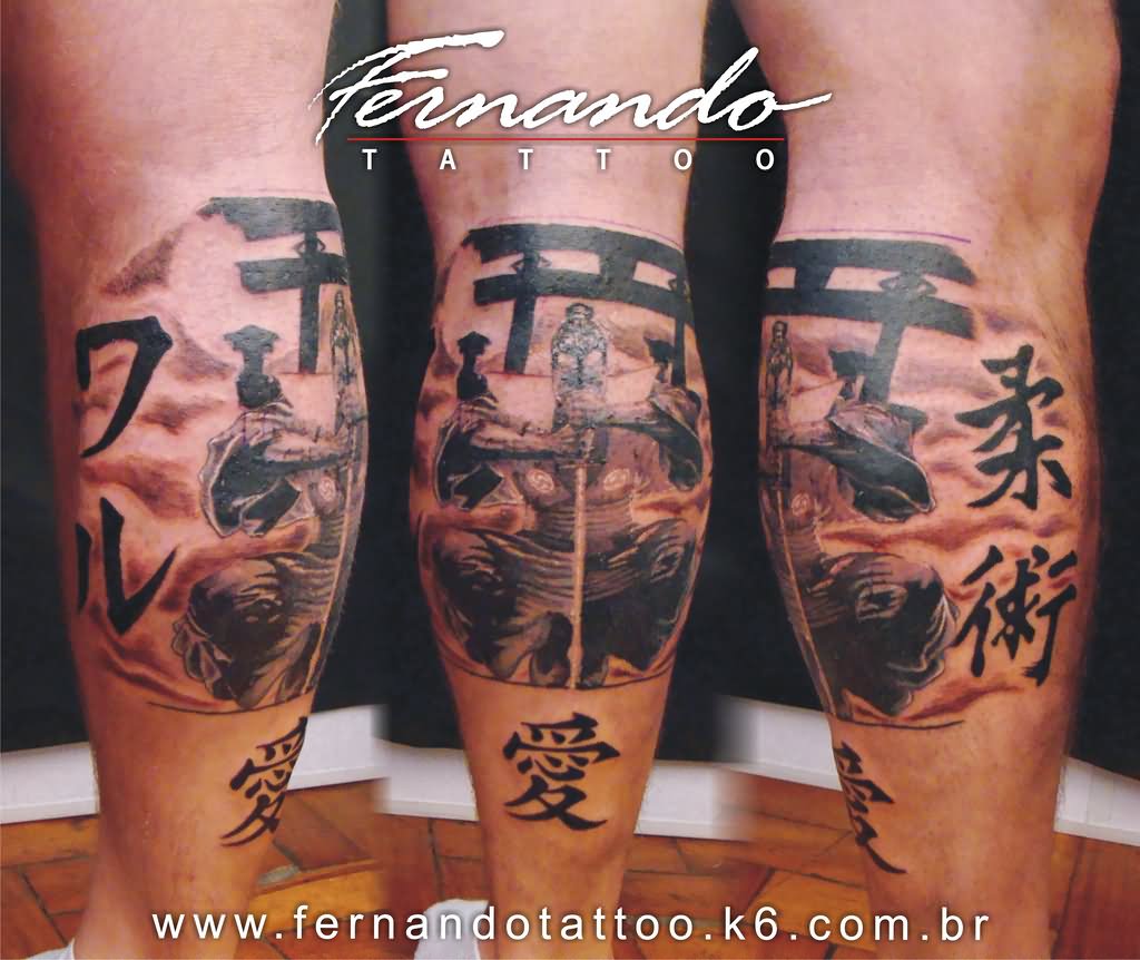 Japanese Samurai Tattoo on Calf