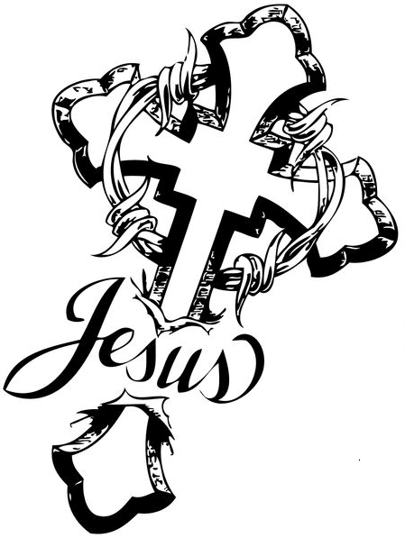 Jesus Cross Tattoo Design With Barbwire
