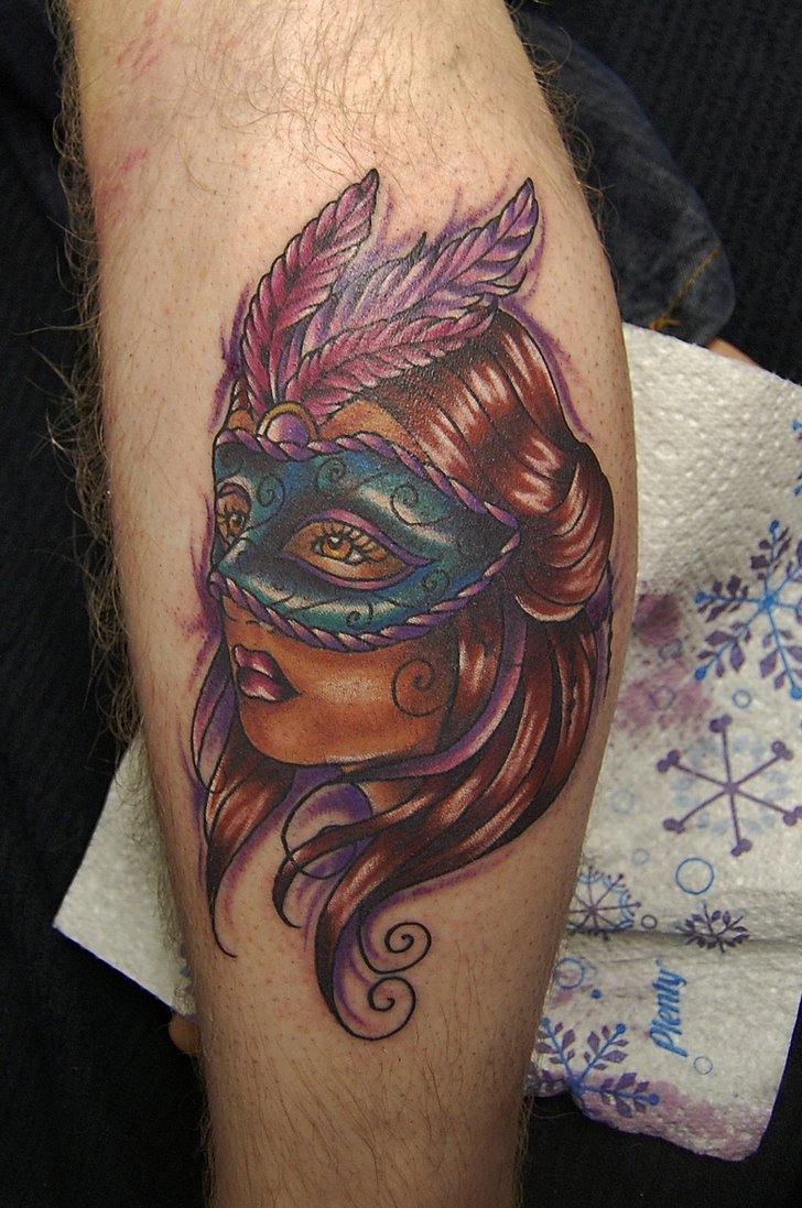 Masquerade masked lady tattoo on arm