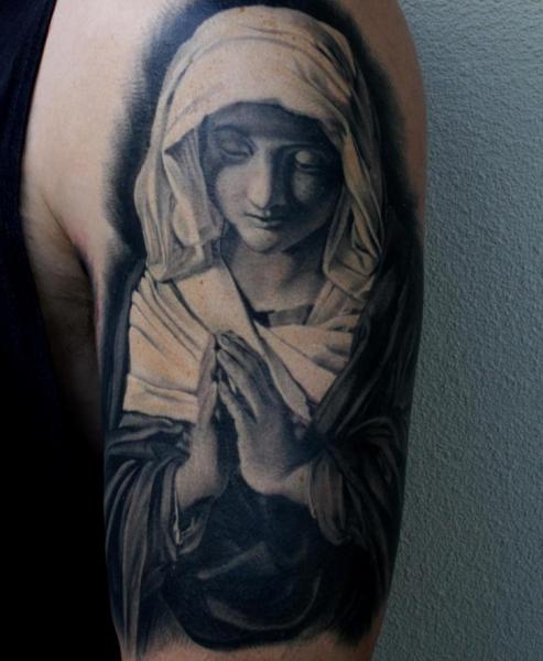 Holy Nun with Praying hands Tattoo on Shoulder