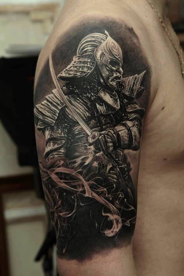 Samurai Tattoo on Sleeve by  Dmitriy Samohin