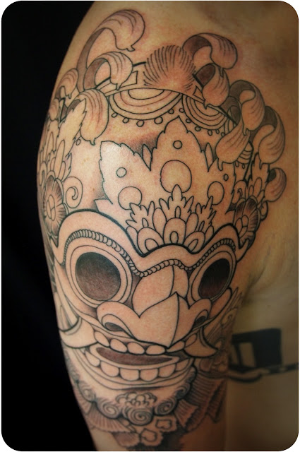 Top View of Barong Tattoo On Shoulder By Sylvain
