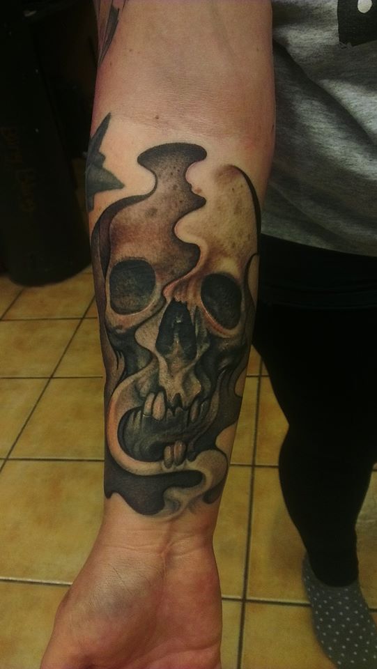 Wonderful Skull Tattoo on Forearm by Johan Svensson