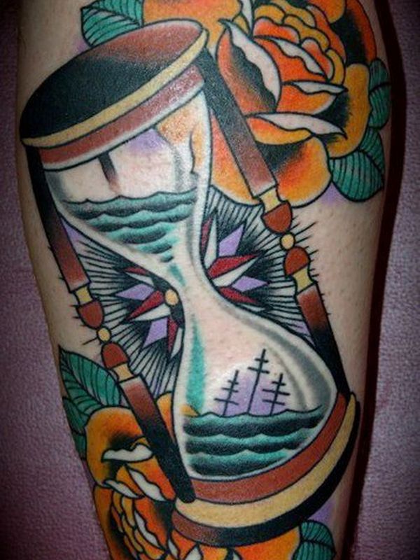 Amazing Colorful Hourglass Tattoo Design On Forearm