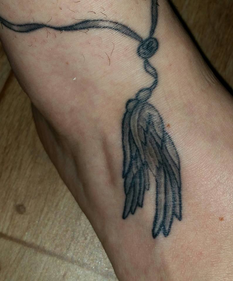 Angel Wing Rosary Tattoo On Ankle