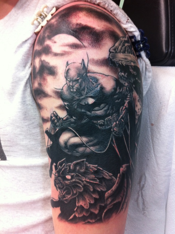 Batman Gargoyle Tattoo On Left Half Sleeve
