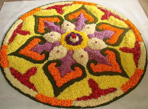 Beautiful Diwali Rangoli Design With Flowers