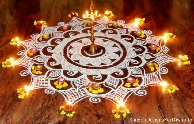 Beautiful Diyas Rangoli Design For Diwali