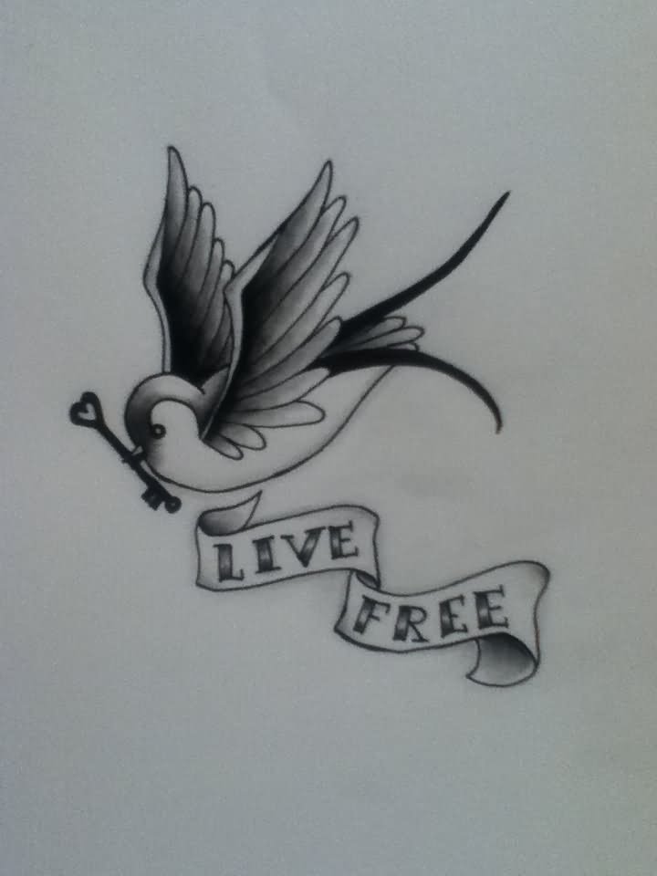 Black And Grey Key In Swallow Beak Tattoo Stencil By Madison Harmony