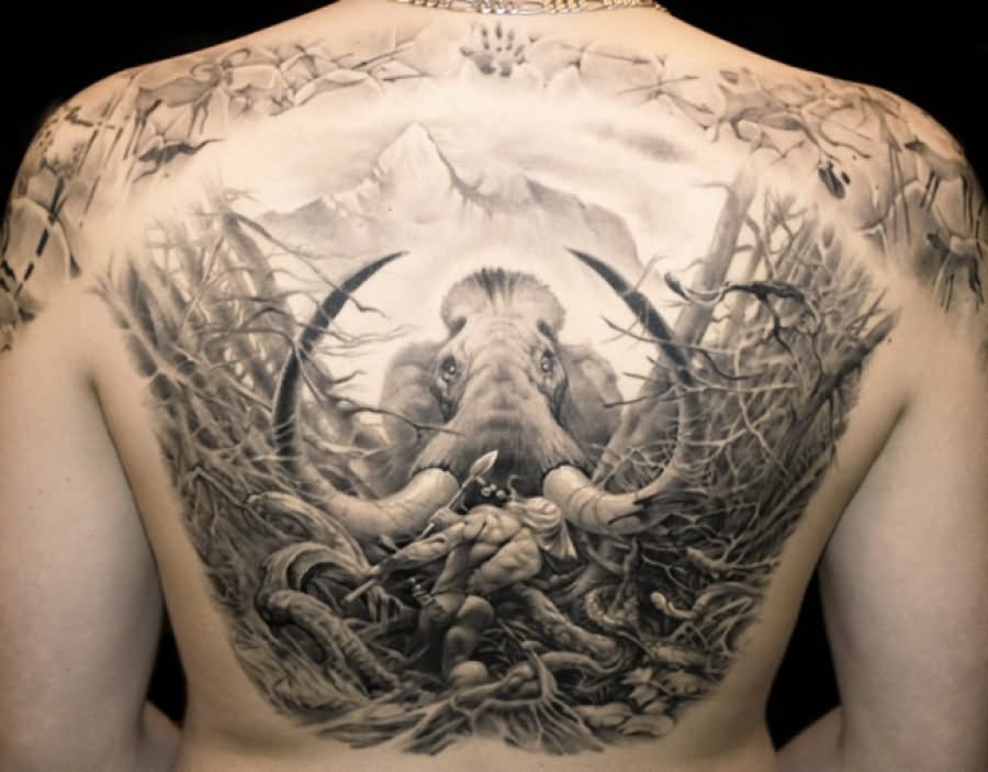 Black And Grey Mammut Tattoo On Man Back James Tattooart