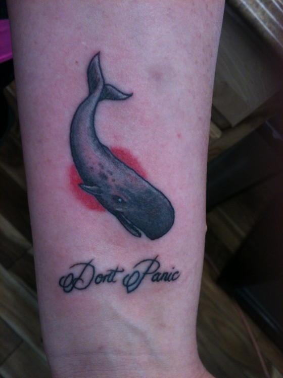 Black And Grey Ocean Whale Tattoo On Wrist