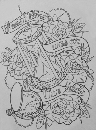 Black And White Hourglass With Pocket Watch Tattoo Design