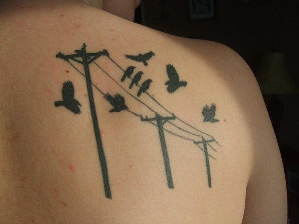 Black Birds Tattoos On Back Body