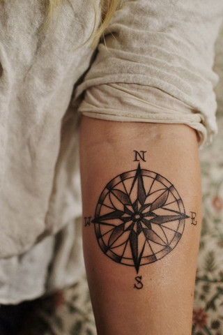 Black Compass Tattoo On Forearm