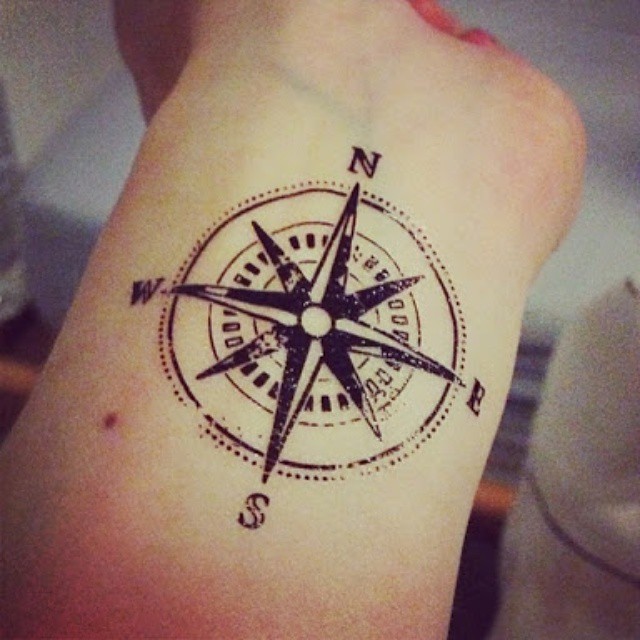 Black Compass Tattoo On Wrist