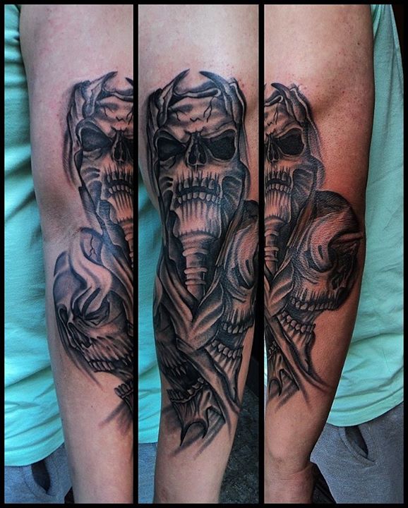 Black Demon Tattoo on Arm By Salamandra