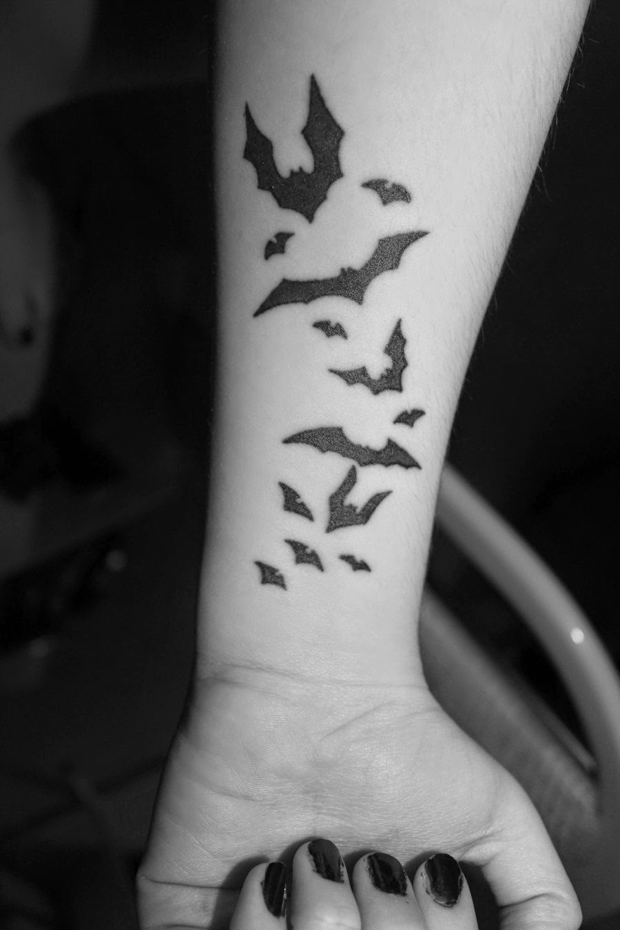 Black Flying Bats Tattoo On Forearm By Lady Lilith