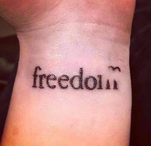 Black Freedom Wording Tattoo On Wrist
