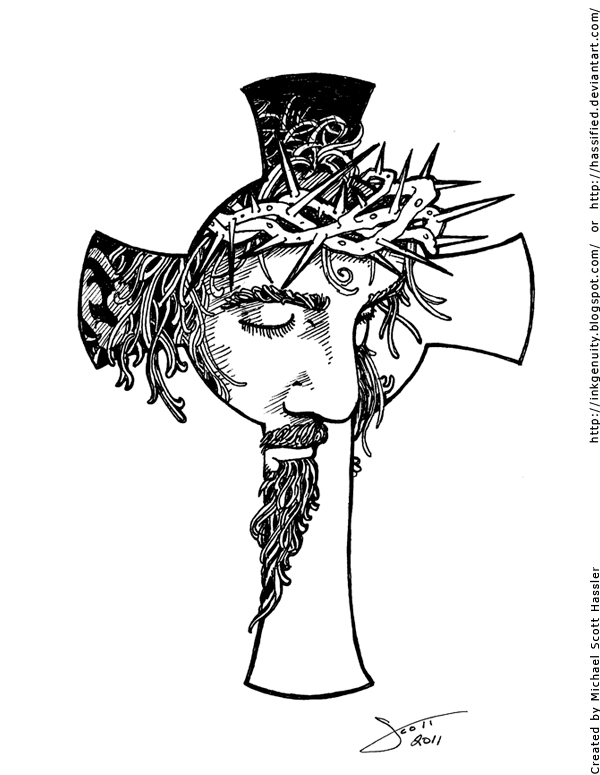 Black Jesus Face In Cross Tattoo Stencil By Hassified