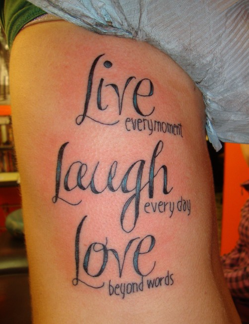 Black Live Laugh Love Tattoo On Side Rib By Vernalee