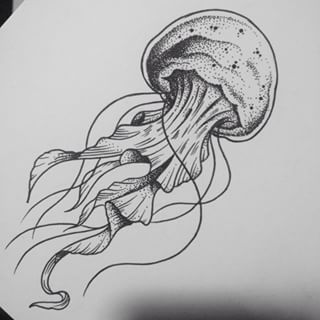 Black Ocean jelly Fish Tattoo Stencil