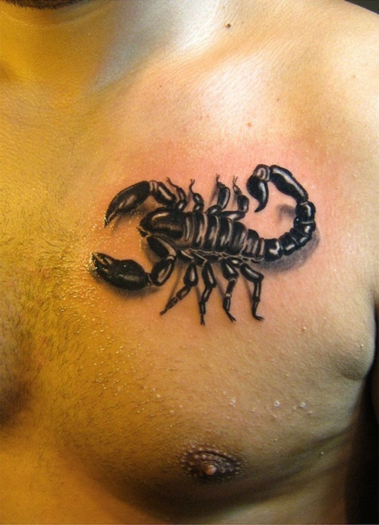Black Scorpio Tattoo On Chest For Men