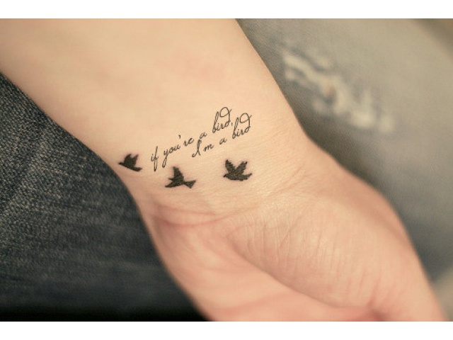 Black Three Flying Swallow Tattoo On Wrist