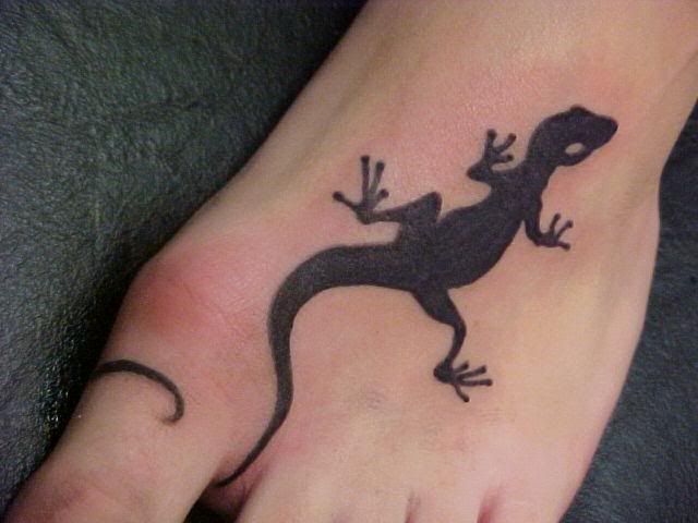 Black Lizard Silhouette Tattoo on Foot