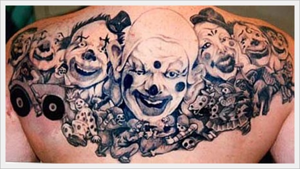 Clown Tattoo On Man Upper Back