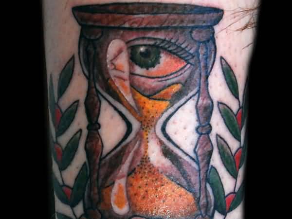 Colorful Eye In Hourglass Tattoo Design