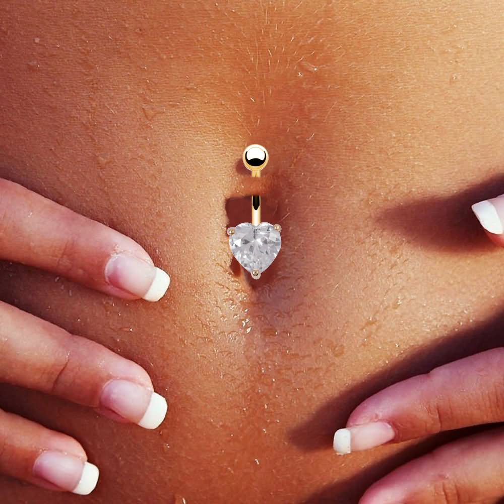 Diamond Heart Stud Navel Piercing Closeup Image