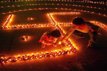 Diyas Swastik Sign Diwali Decoration