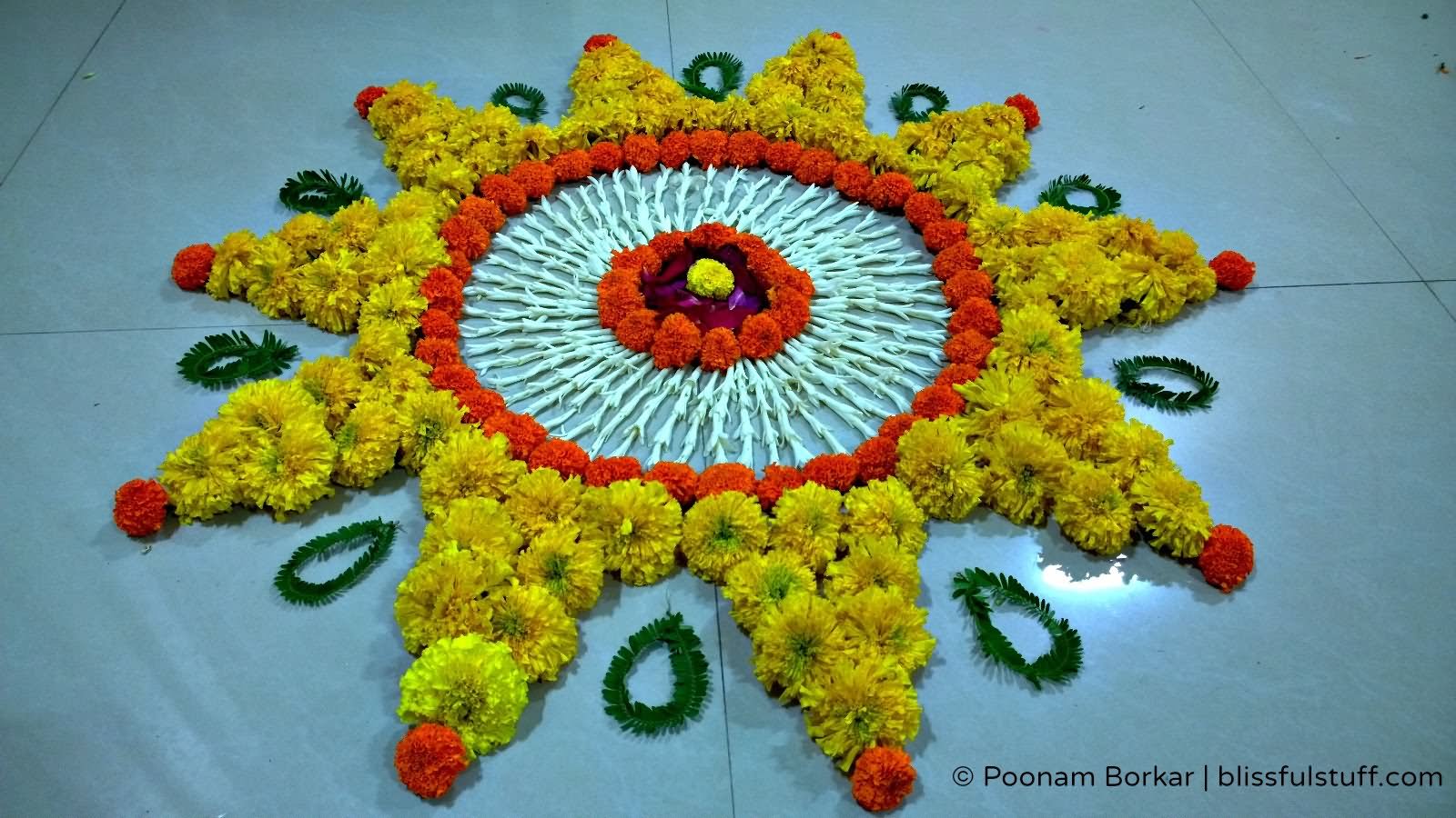 Easy Flowers Rangoli Picture For Diwali