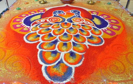 Elegant Peacock Rangoli Design For Diwali