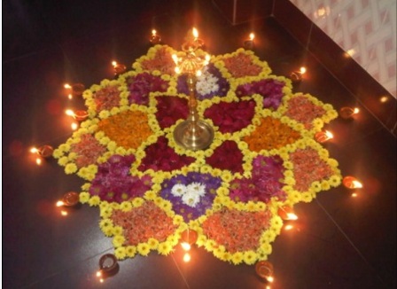 Flowers And Diyas Rangoli  Design Ideas For Diwali Decoration