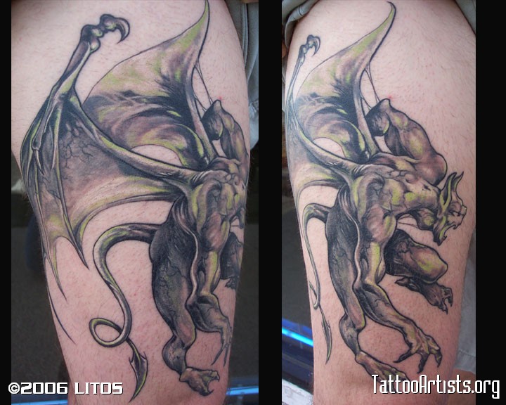 Flying Gargoyle Tattoo Design On Leg
