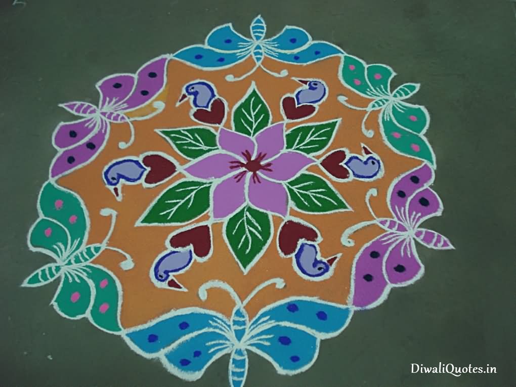 Free Hand Diwali Rangoli Flowers Design