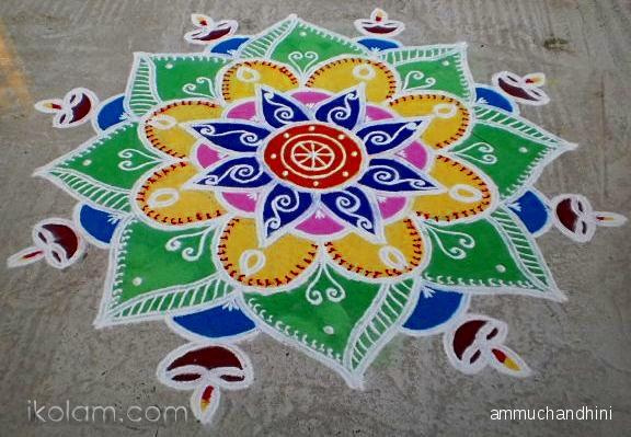Free Hand Flowers Rangoli Design For Diwali